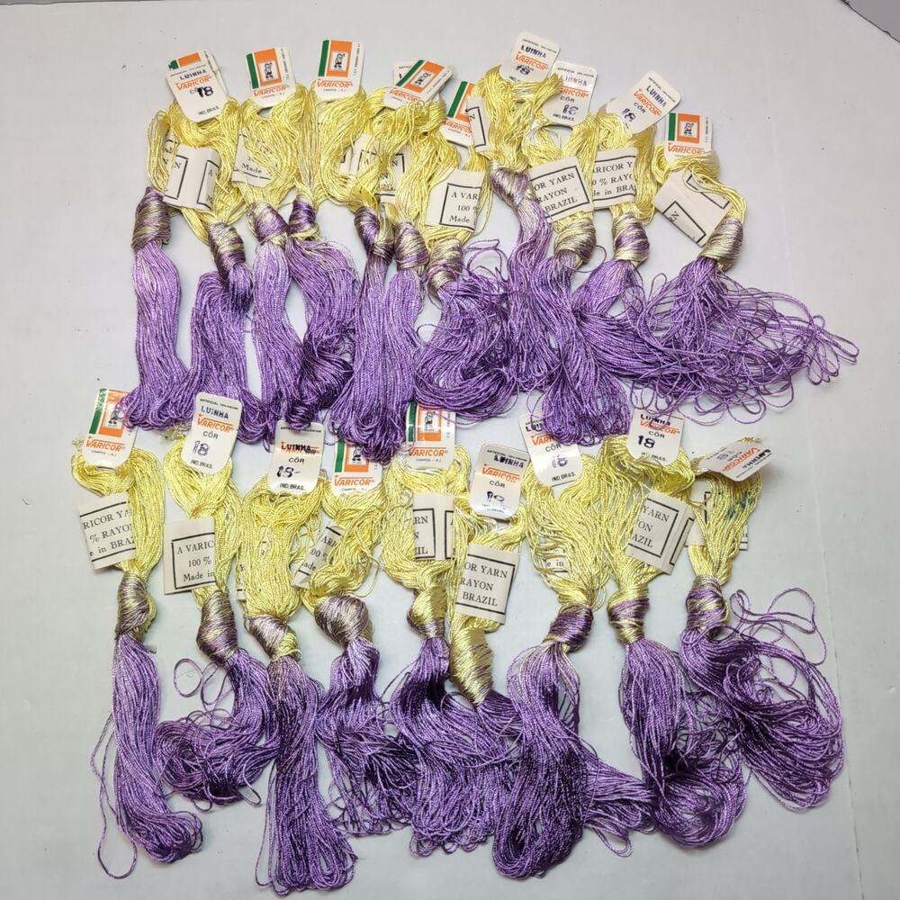 Lot of 20 Varicor Luinha Embroidery Thread Yarn Skeins #18 Yellow Purple‎ Brazil